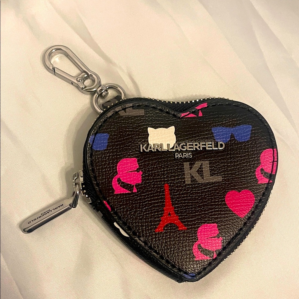 Karl Lagerfeld Heart Coin Pouch with Pink and Red Accents